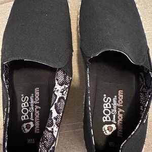 BOBS from Skechers Black Flats with Snakeskin Interior